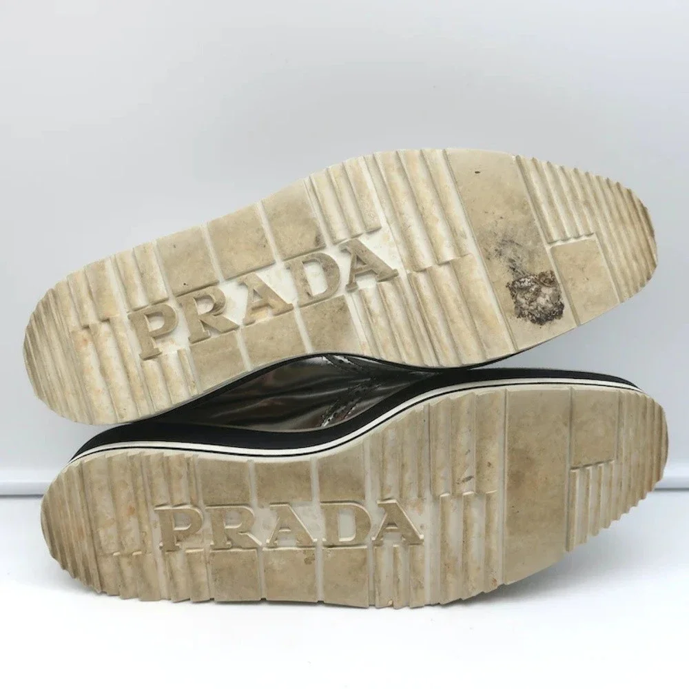 Prada Platform Wingtip Brogues Silver Metallic Leather Size 41 - Picture 12 of 12